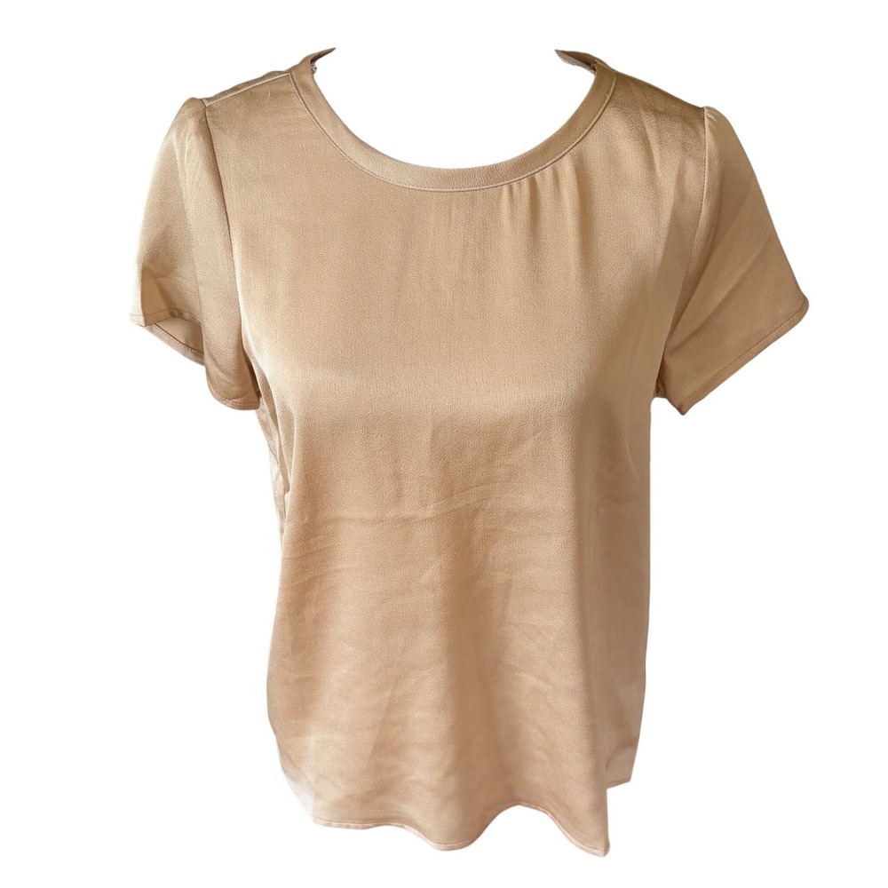 NWT Vince Camuto Champagne Satin Keyhole-Back Short Sleeve‎ Top Small